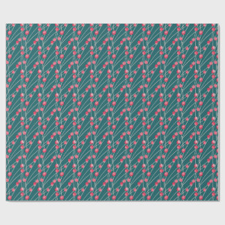Snowy Red Berries on Dark Green Wrapping Paper