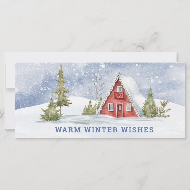 Snowy Red Cabin | Warm Winter Wishes (Front)