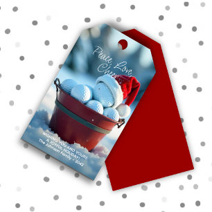 Snowy Red Christmas Golf Ball Bucket Gift Tags
