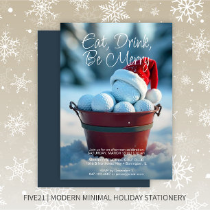 Snowy Red Christmas Golf Ball Bucket Holiday Card