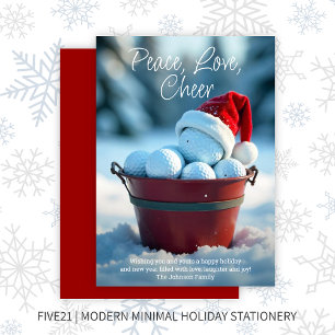 Snowy Red Christmas Golf Ball Bucket Holiday Card