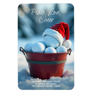 Snowy Red Christmas Golf Ball Bucket Holiday Magnet