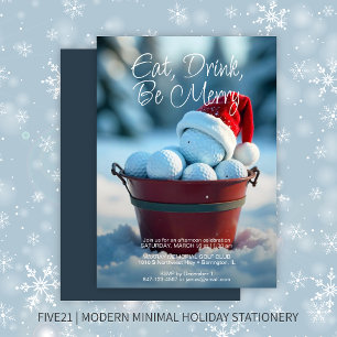 Snowy Red Christmas Golf Ball Bucket Holiday Party Invitation