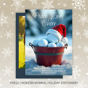 Snowy Red Christmas Golf Ball Bucket Photo Holiday Card