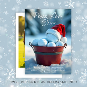 Snowy Red Christmas Golf Ball Bucket Photo Holiday Card