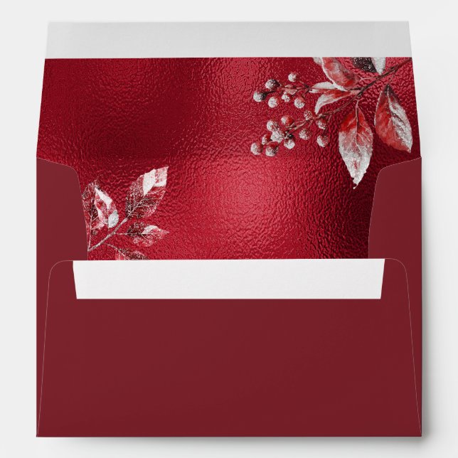 Snowy Red Leaves Christmas Holiday Envelope (Back (Bottom))