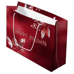 Snowy Red Leaves Christmas Holiday Gift Bag