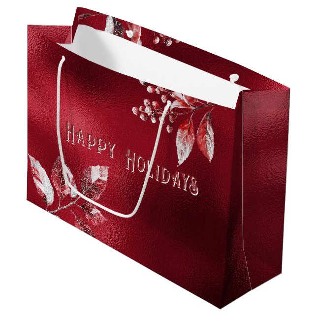 Snowy Red Leaves Christmas Holiday Gift Bag (Front Angled)