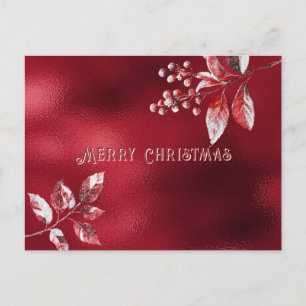 Snowy Red Leaves Christmas Holiday Postcard