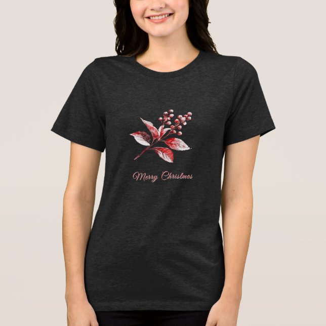 Snowy Red Leaves Holiday Women's T-Shirt Tri-Blend Shirt (Front)