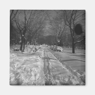 Snowy residential street magnet