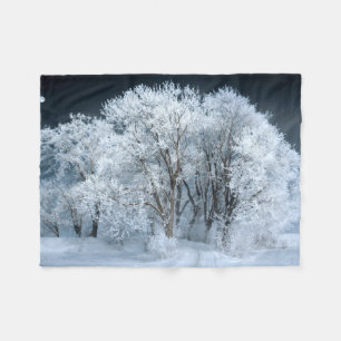 Snowy Road through Frosted Trees Fleece Blanket