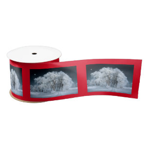 Snowy Road through Frosted Trees Satin Ribbon