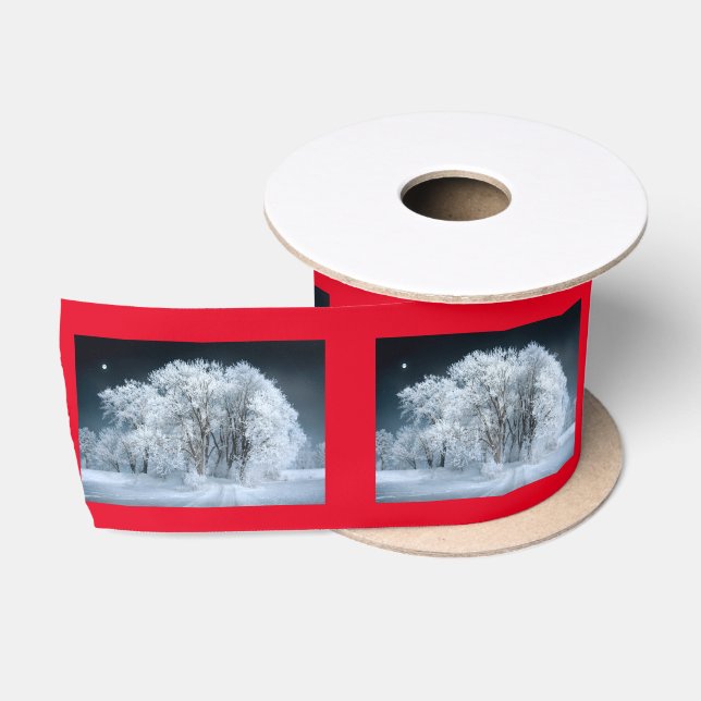 Snowy Road through Frosted Trees Satin Ribbon (Spool)