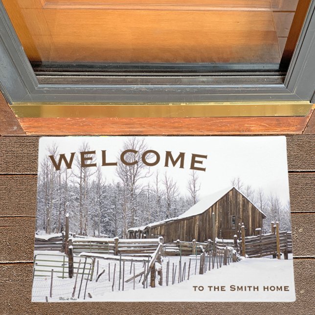 Snowy Rural Barn Scene Photograph Doormat (Creator Uploaded)