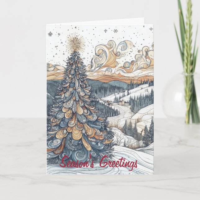 Snowy Scene With Christmas Tree Card (Front)