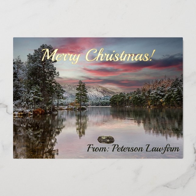 Snowy Scottish Landscape Foil Holiday Card (Front)