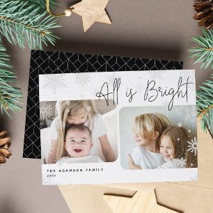 Snowy Script   2 Photo All is Bright Holiday Card