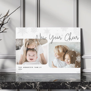 Snowy Script   2 Photo Happy New Year Holiday Card