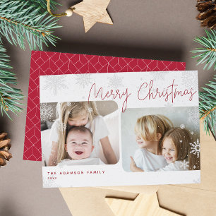 Snowy Script   2 Photo Merry Christmas Holiday Car Card