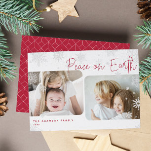 Snowy Script 2 Photo Peace on Earth Holiday Card