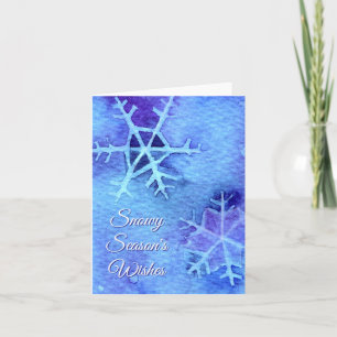 Snowy Season's Wishes Watercolor Snowflake Holiday Card