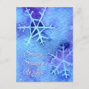 Snowy Season's Wishes Watercolor Snowflake Holiday Postcard