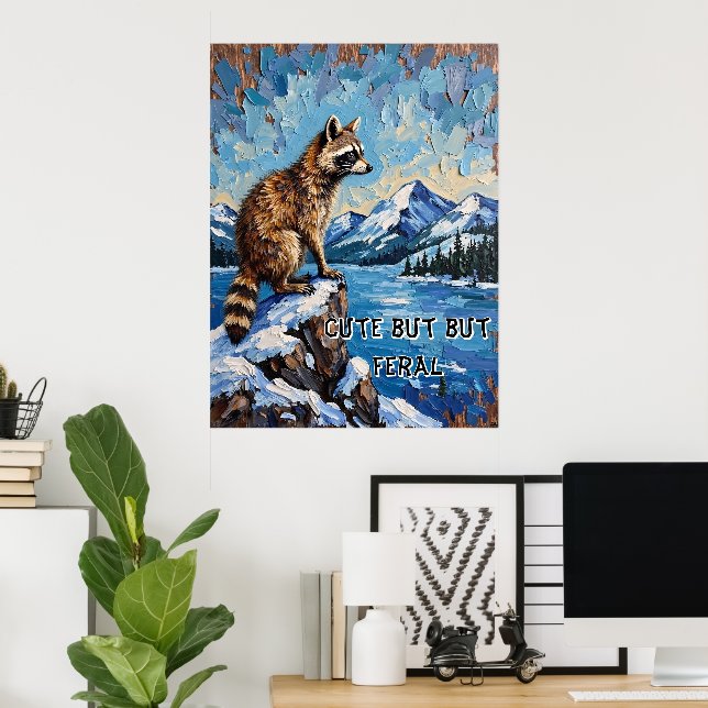 Snowy Serenade: Racoon's Moonlit Vista Poster (Home Office)