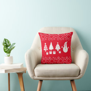 Snowy Serenity: Christmas Trees and Snowman design Cushion