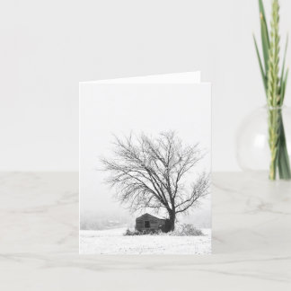 Snowy shed winter scene blank notecard. thank you card