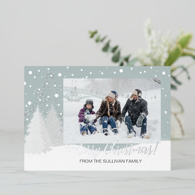 Snowy Silver Foil Photo Card (Standing Front)