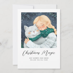 Snowy Small Town with Vintage Car Holiday Card