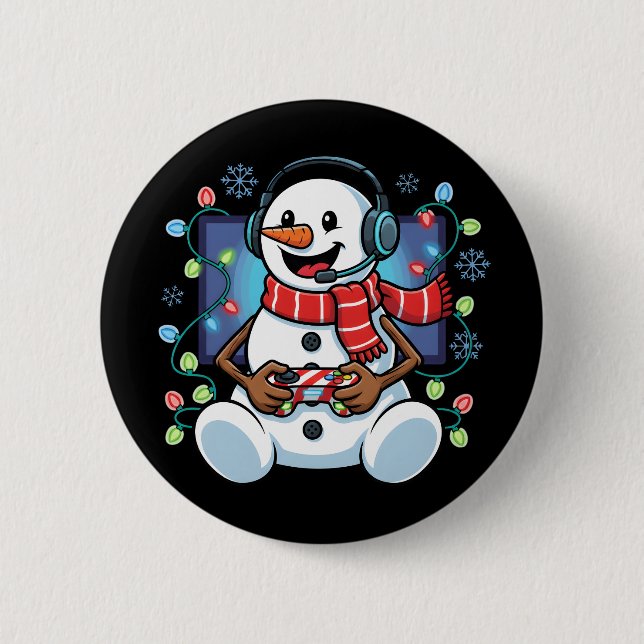 Snowy Snowman Gamer 6 Cm Round Badge (Front)