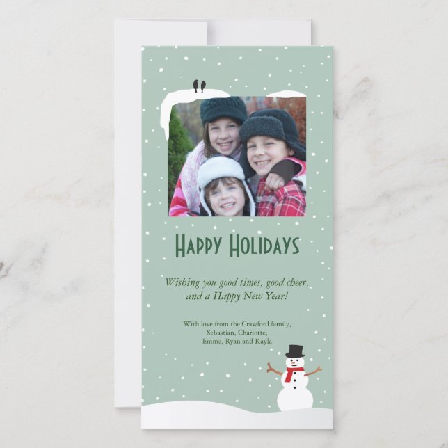 Snowy Snowman Holiday Photo Card (Front)