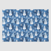 Snowy Snowmen Blue Winter Christmas Pattern