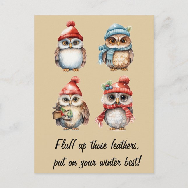 Snowy Spirits: Owls in Winter's Warmth Postcard (Front)