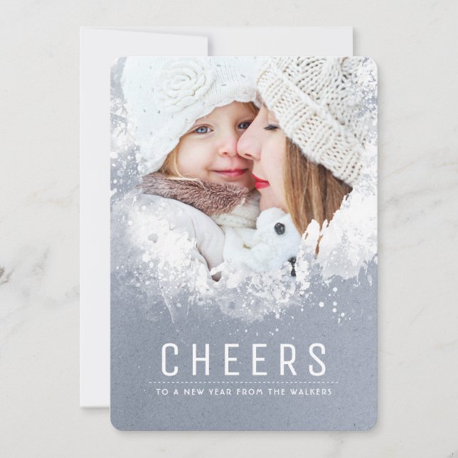 Snowy Splashes Holiday Photo Card (Front)