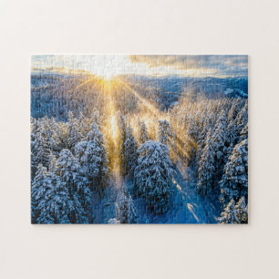 Snowy spruce forest from aerial view jigsaw puzzle