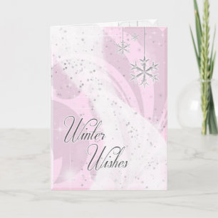 Snowy Star Ribbon (pink) Holiday Card