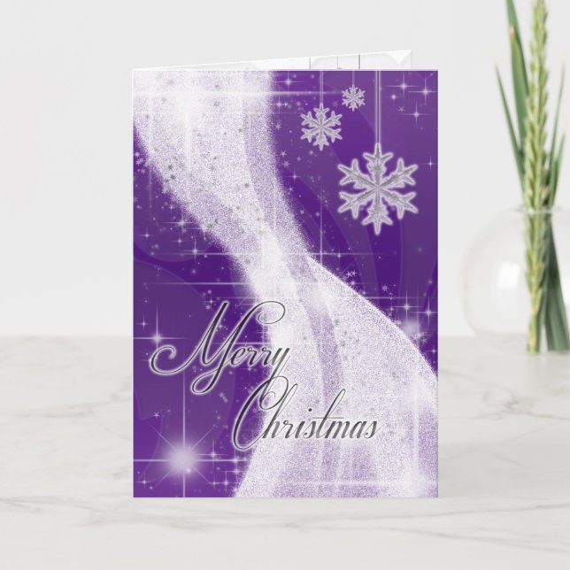 Snowy Star Ribbon (purple) Holiday Card (Front)