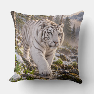 Snowy Stream White Tiger Design Cushion