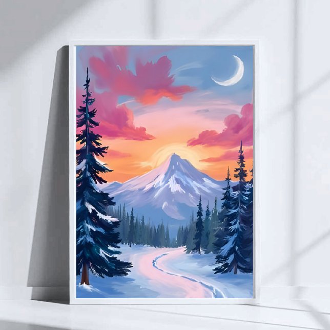 Snowy Summit Sunset | Winter Landscape Painting Poster (Creator Uploaded)