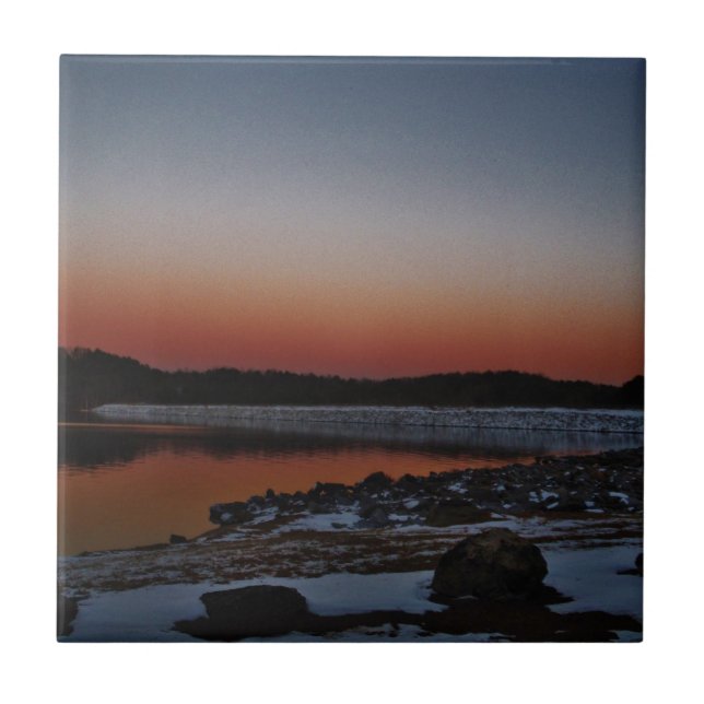 Snowy Sunset at Lake Arrowhead Tile (Front)