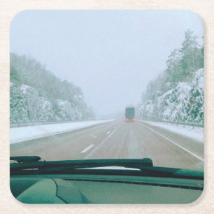 Snowy Swedish Road Trip Square Paper Coaster