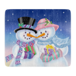 Snowy Sweethearts Glass Cutting Board