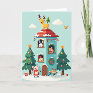 Snowy Teal House Christmas Card