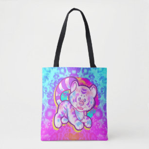 Snowy Tiger Cute Neon Kidcore Tote Bag