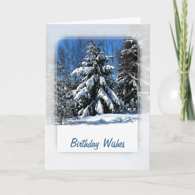 Snowy Tree Birthday Wishes Card (Front)