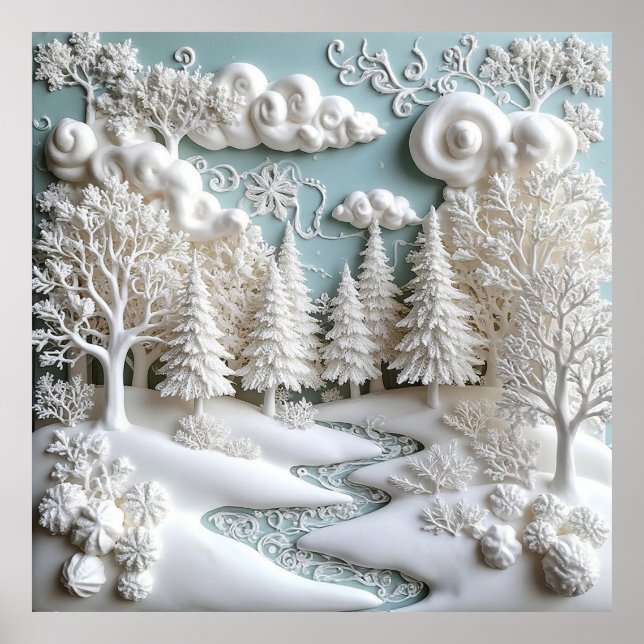 Snowy Trees and Frosty Patterns Poster (Front)