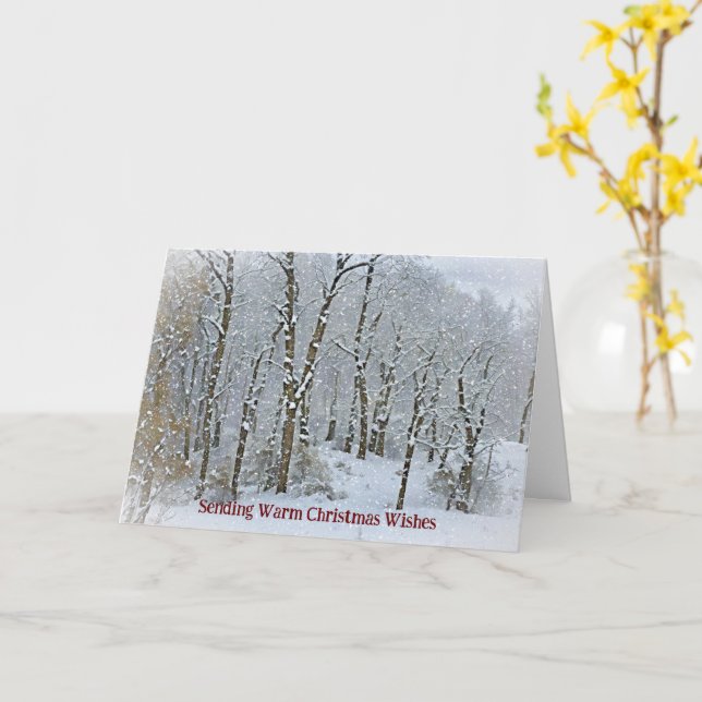 Snowy Trees and Snow Falling Christmas Card (Yellow Flower)